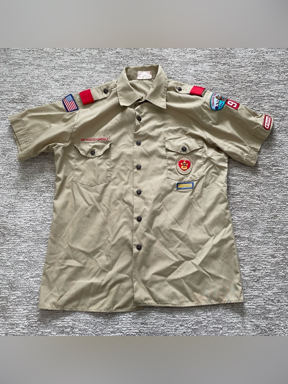Boy Scouts Of America Men's Size Large Vintage Shirt Sleeve Uniform Sewn Patches